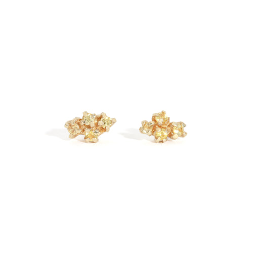 Pair of gold studs featuring four yellow sapphires. Bespoke and handmade in Melbourne by Black Finch Jewellery.