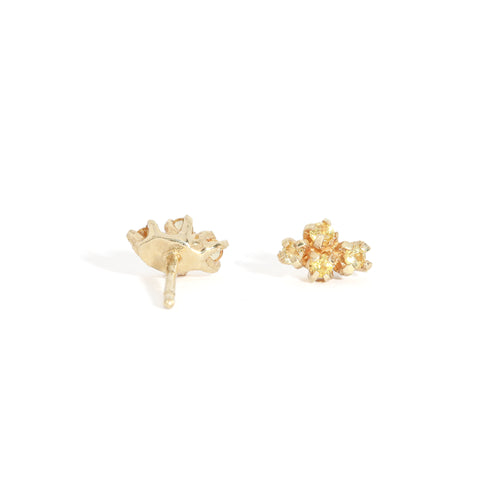 Pair of gold studs featuring four yellow sapphires. Bespoke and handmade in Melbourne by Black Finch Jewellery.