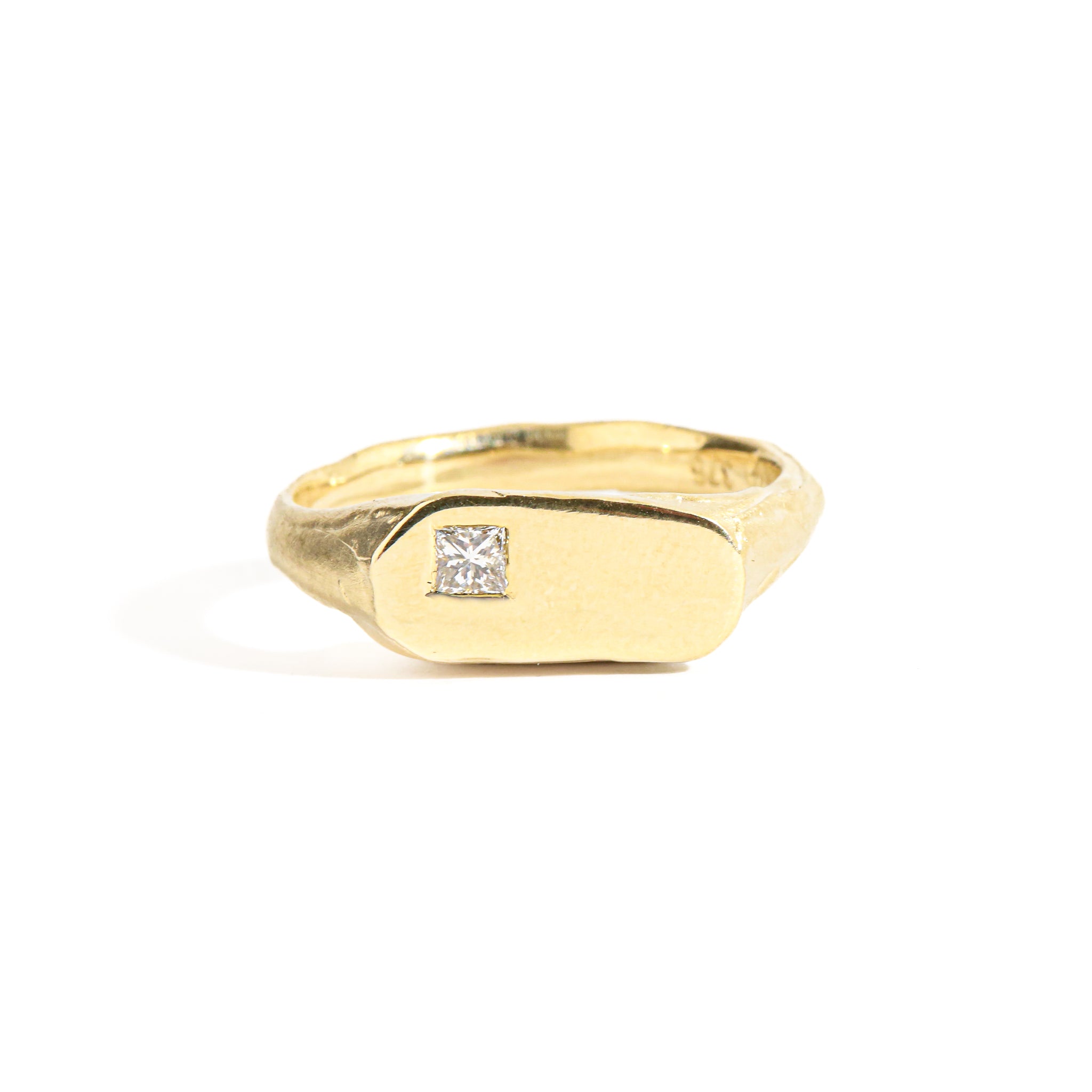 Signet Ring with Princess Cut White Diamond in 9ct Yellow Gold