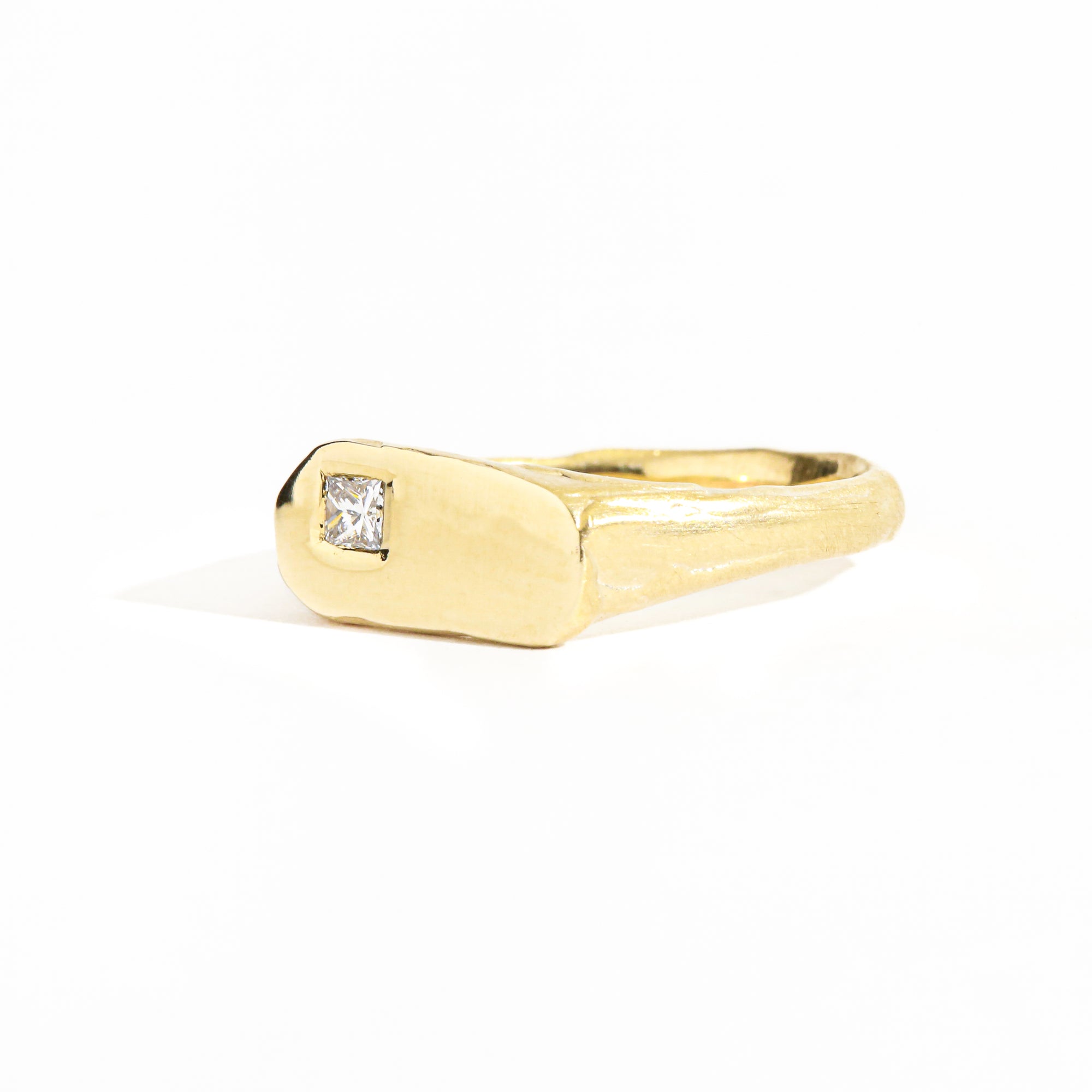 Signet Ring with Princess Cut White Diamond in 9ct Yellow Gold