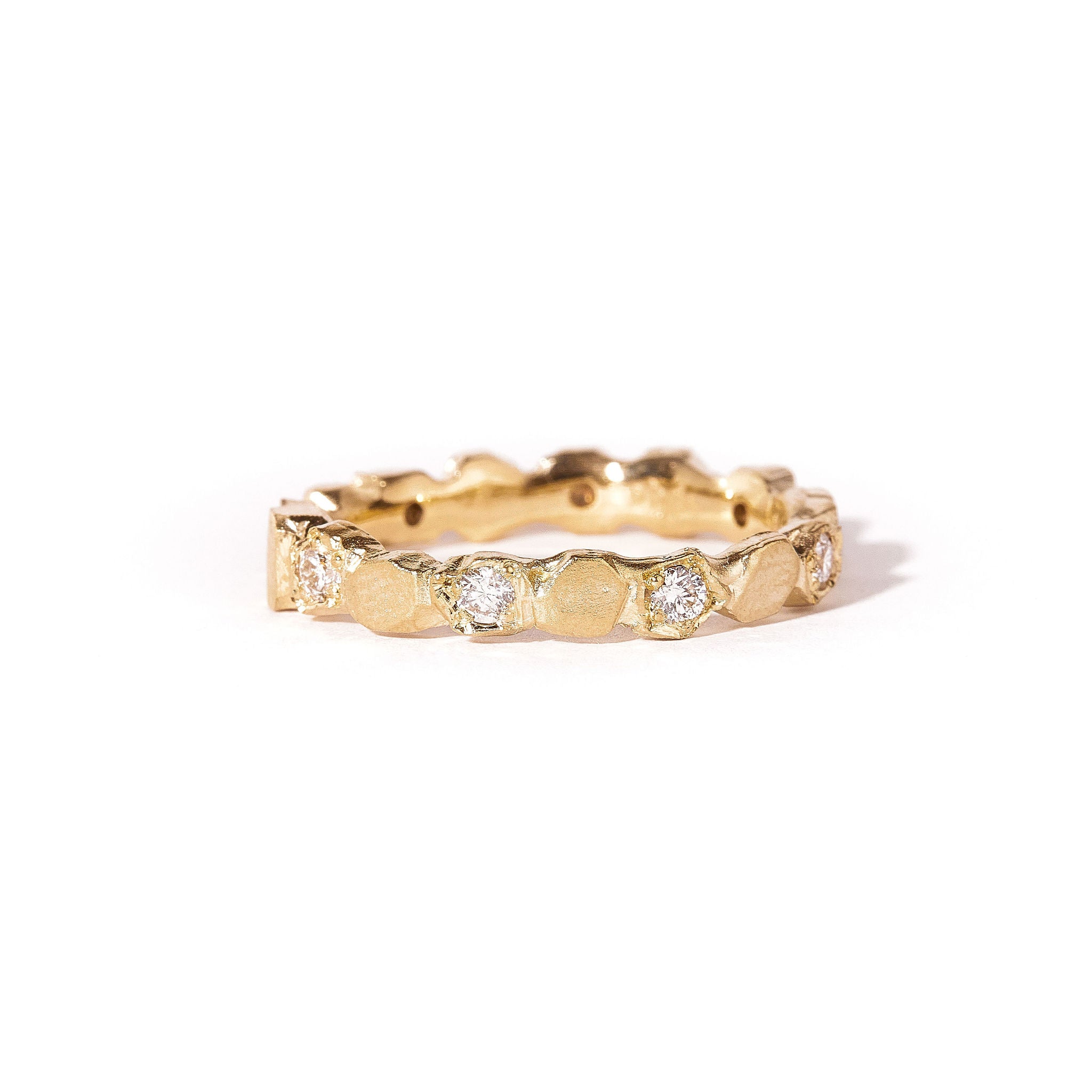 7 Stone Diamond Handcrafted Ring in 9ct Yellow Gold