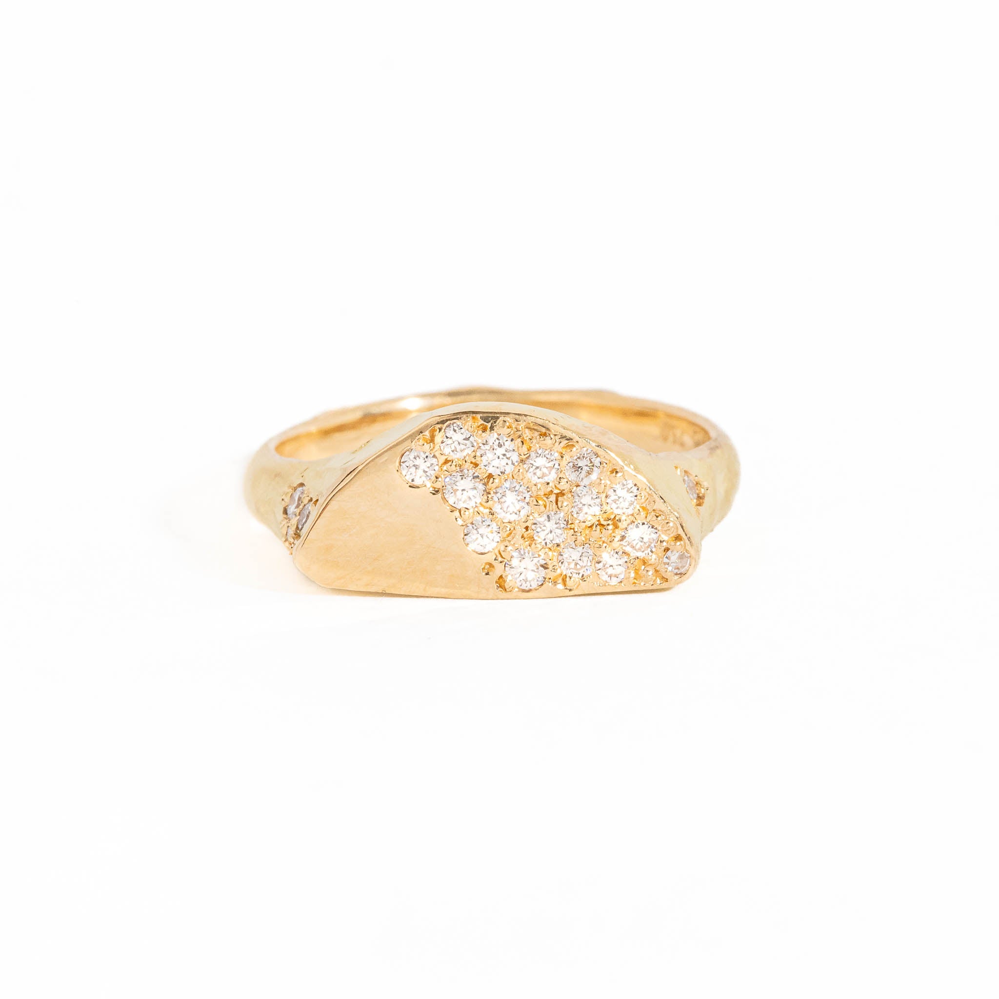 Crescent White Diamond Signet Ring in 18ct Yellow Gold