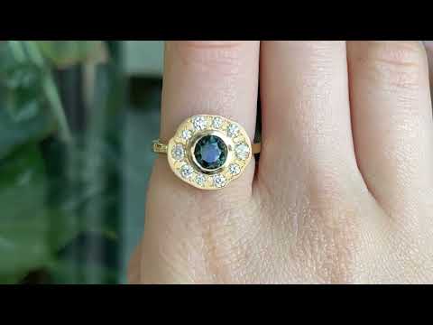 Sapphire and Diamond Halo Ring in 18ct Yellow Gold