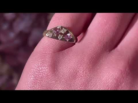 Pink Ceylon Sapphire and Diamond Signet Handmade Ring in 9ct Yellow Gold